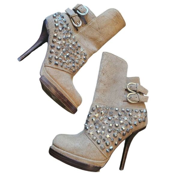 Jeffrey Campbell Ibiza Last Booties Women's 6.5 Tan Carnegie Studded Stilleto - Picture 1 of 6